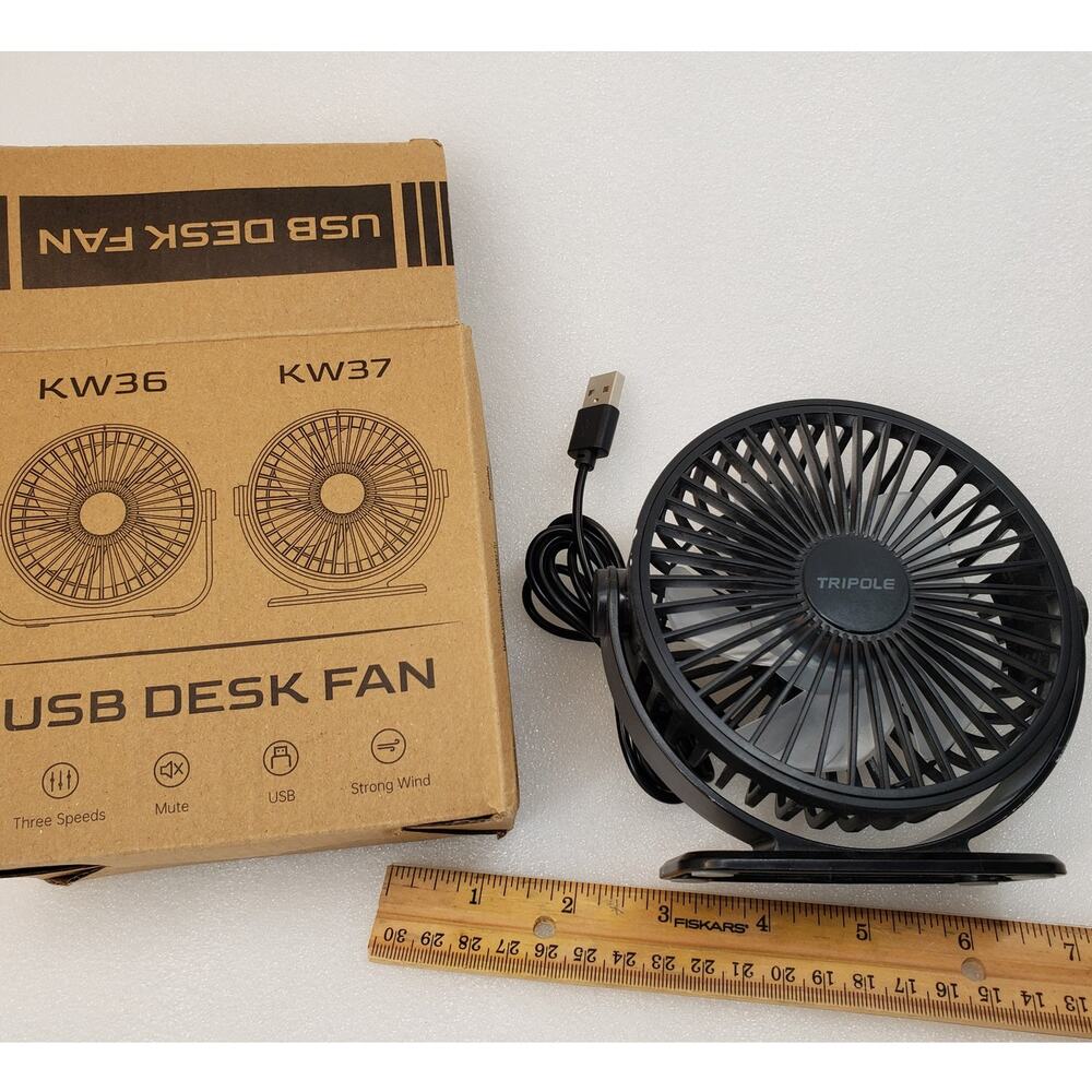 TriPole Small USB Desk Fan - Personal Mini Table Fan (Black, KW37)